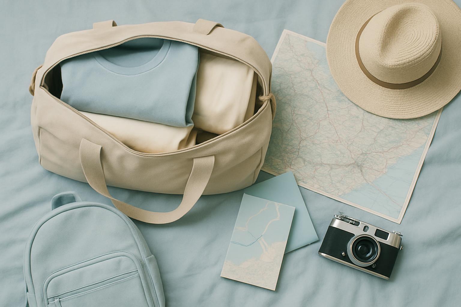 City street with travel bag